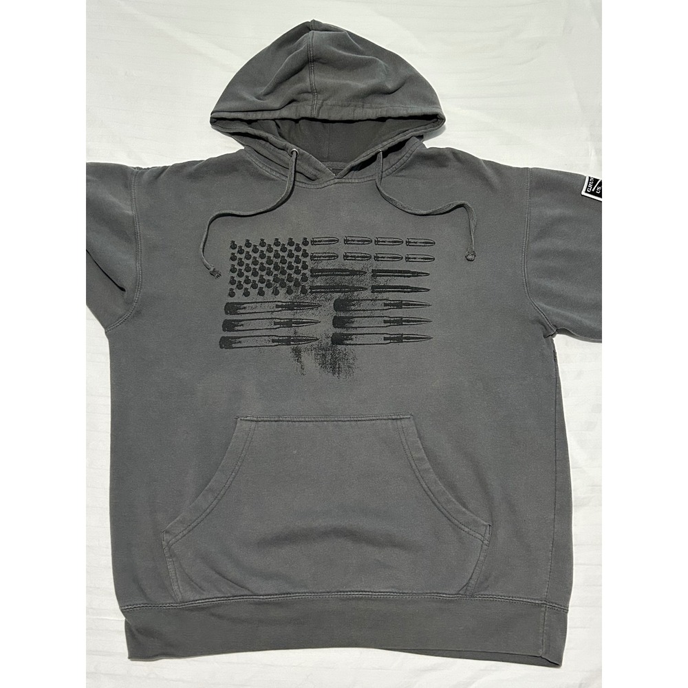 Grunt Style Mens Large Gray Bullet Grenade American Flag Hoodie Sweatshirt